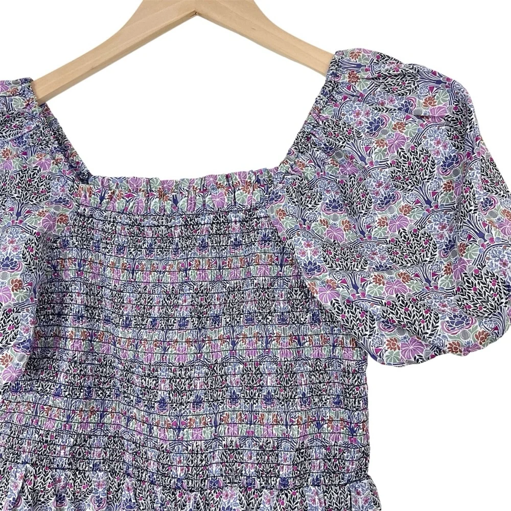 J. Crew Liberty Fabric Smocked Square Neck Top Medium Club Nouveau